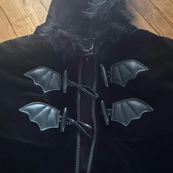 Killstar night fever bat black winter coat with hood size Large brand new - Picture 5 of 7